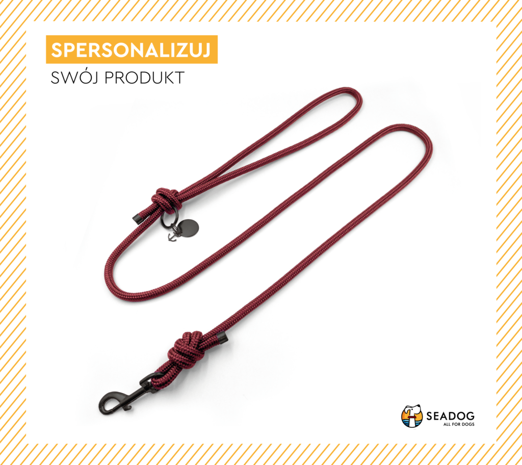 Smycz miejska sznurowa dla psa lub kota - bordowa data-lazy-src=