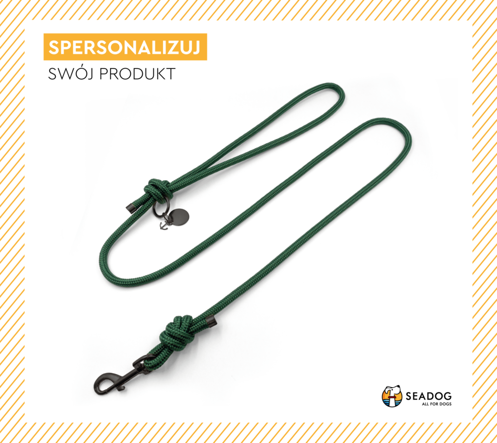 Smycz miejska sznurowa dla psa lub kota - butelkowa zieleń data-lazy-src=