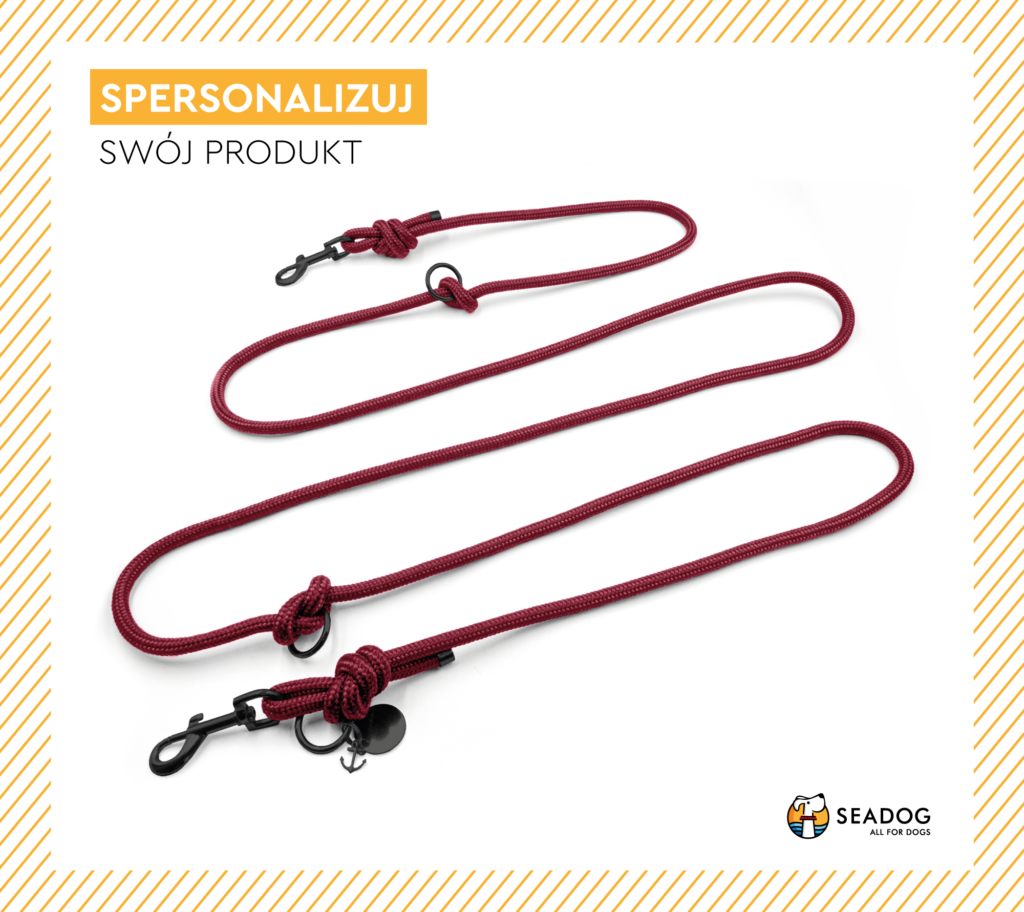 Smycz przepinana sznurowa dla psa lub kota - bordowa data-lazy-src=
