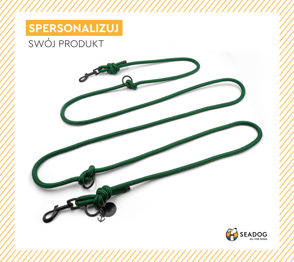 Smycz przepinana sznurowa dla psa lub kota - butelkowa zieleń data-lazy-src=