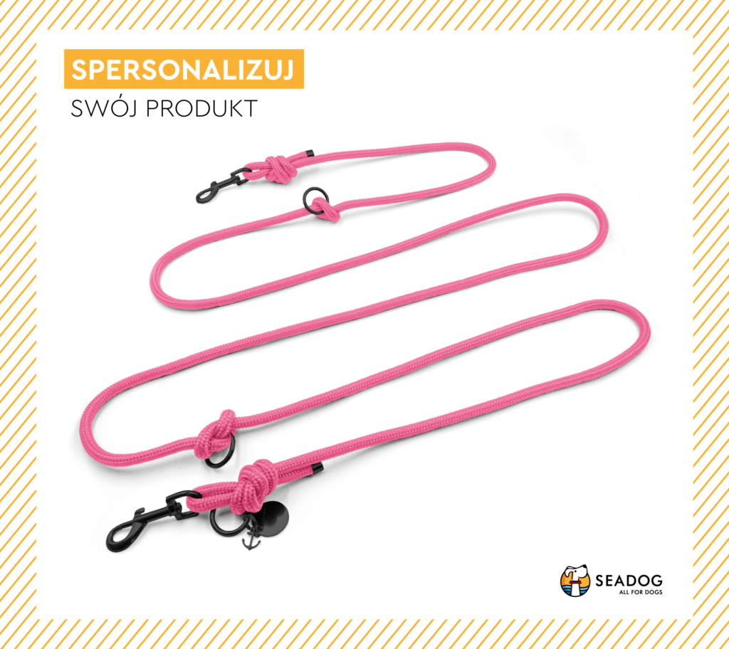 Smycz przepinana sznurowa dla psa lub kota - różowa data-lazy-src=