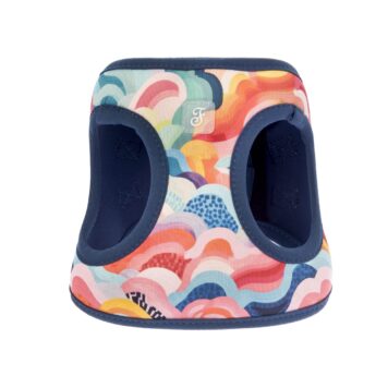 Szelki dla mikropsa Ferribiella Nuages - kolorowy abstrakcyjny wzór z granatową lamówką