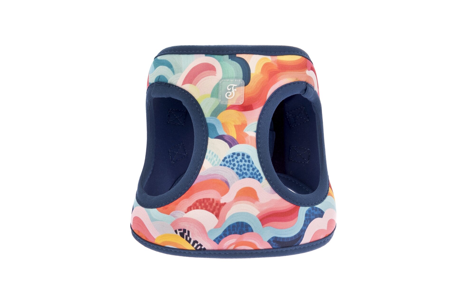 Szelki dla mikropsa Ferribiella Nuages - kolorowy abstrakcyjny wzór z granatową lamówką