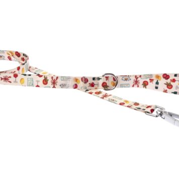Smycz dla psa Ferribiella Les Gourmands - kremowa taśma w homary i makaron 150cm