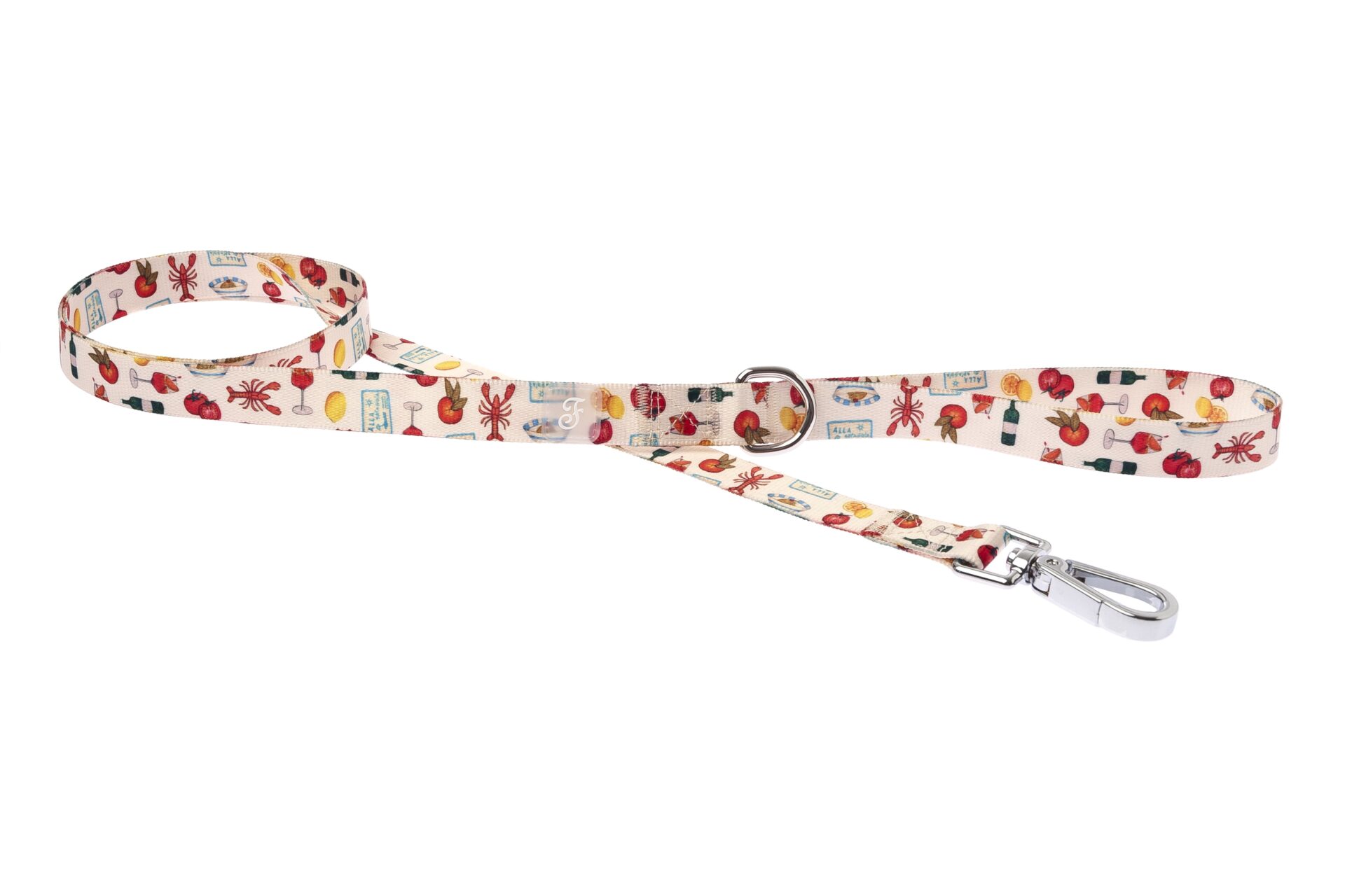 Smycz dla psa Ferribiella Les Gourmands - kremowa taśma w homary i makaron 150cm