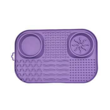 Fioletowy Fibooffet dla psa - zestaw miska i mata do lizania na tacy antypoślizgowej