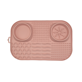 Jasnoróżowy Fibooffet dla psa - pastelowy zestaw miska i mata do lizania na tacy