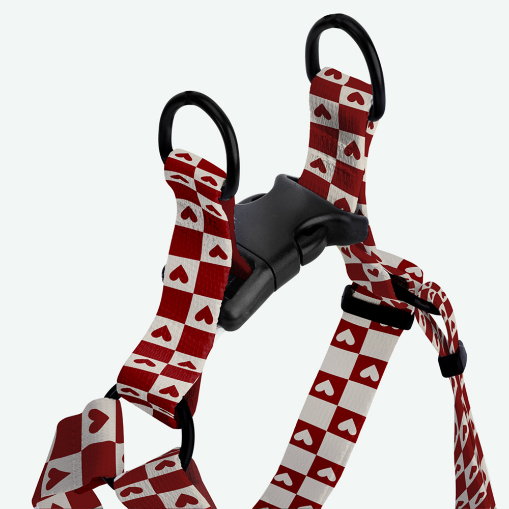 Bordowe szelki walk-in dla psa w beżową szachownicę SEADOG - typ step-in