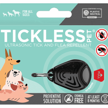 Czarne urządzenie Tickless Pet na obroży ps