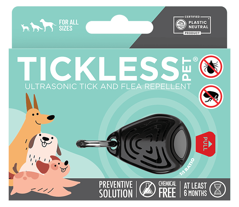 Czarne urządzenie Tickless Pet na obroży ps