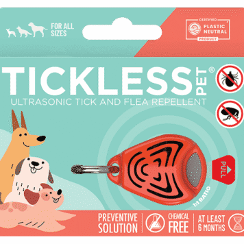 Pomarańczowe urządzenie Tickless Pet na obroży