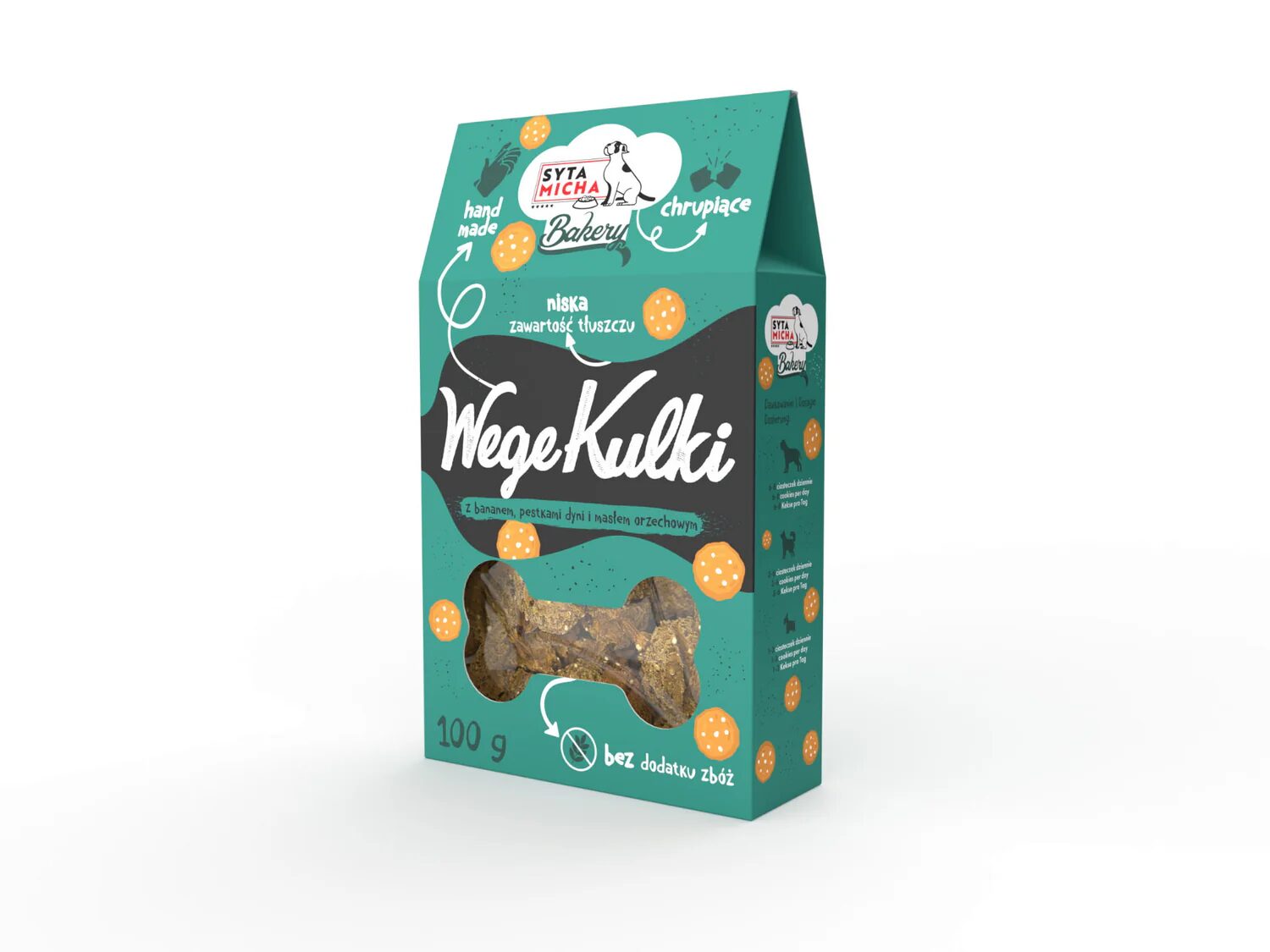Syta Micha Wege Kulki – wegańskie bezglutenowe ciastka dla psa z bananem i masłem orzechowym 100g