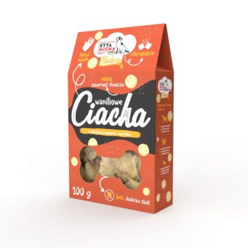 Syta Micha Waniliowe Ciacha – bezglutenowe ciastka z dziczyzną, kokosem i morelami 100g
