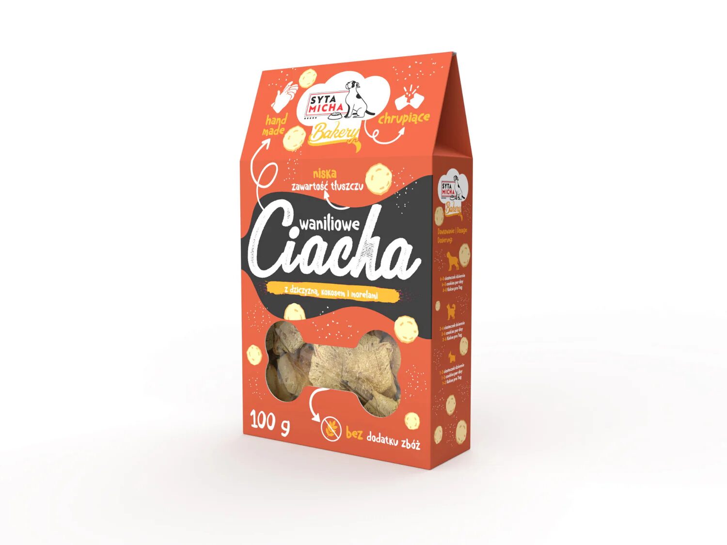 Syta Micha Waniliowe Ciacha – bezglutenowe ciastka z dziczyzną, kokosem i morelami 100g