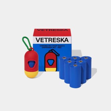 VETRESKA Chroma Red etui na kupoworki z color-block designem i 7 rolkami woreczków - czerwony, żółty, niebieski, zielony