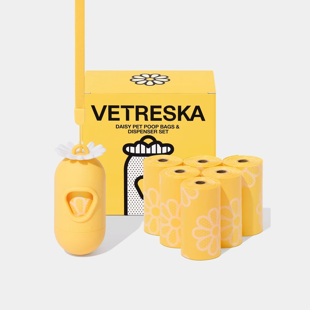 VETRESKA Daisy etui na kupoworki w kształcie stokrotki z 7 rolkami woreczków - żółty i kremowy