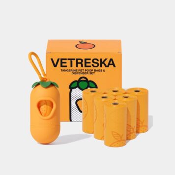 VETRESKA Tangerine etui na kupoworki w kształcie mandarynki z 7 rolkami woreczków - pomarańcz i zieleń